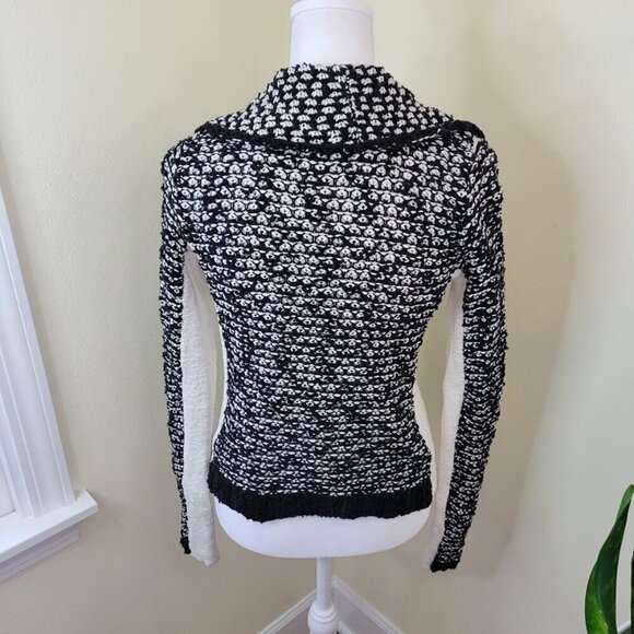 Anthropologie Sparrow Moto Style Sweater Black Ivory Zipper Women's Size XS - Picture 6 of 15